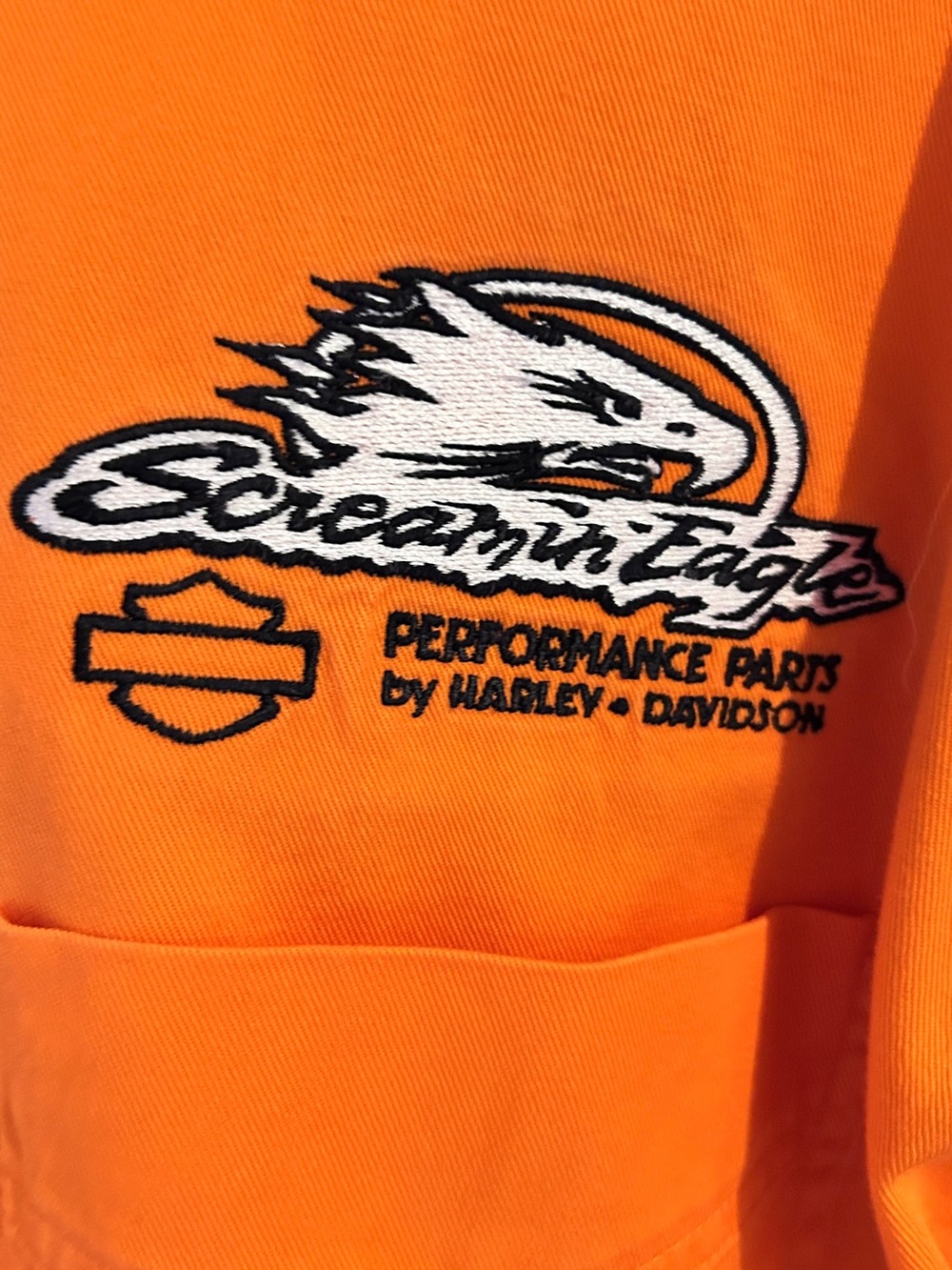 Harley-Davidson Screaming Eagle Orange Long-Sleeve Button-Down Work Shirt - Picture 2 of 5